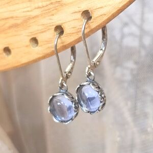Botanical Lavendar Vintage Glass Sterling Silver Lever Back 925 Earrings
